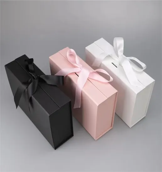 Luxury Wholesale White Book Shaped Rigid Cardboard Foldable Gift Box Custom Print Paper Clamshell Magnetic Closure Gift Box 