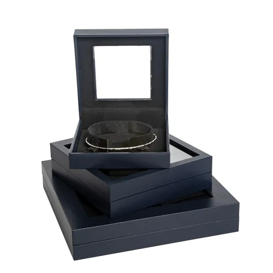 Custom Luxury Navy Blue Economical Jewelry Ring Earring Pendant Bangle Necklace Packing Jewelry Plastic Box 
