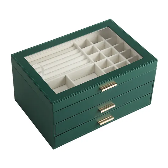 Three Layer Organizer Storage Cabinet Bangle Box Man Leather Bracelet and Watch Green Men Men′s Travel Jewelry Case 
