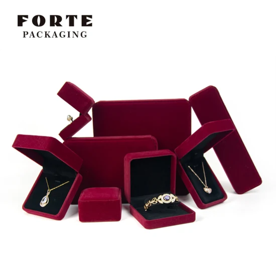 Forte Cheap Gift Pendant Jewelry Packaging Burgundy Jewelry Box Velvet Ring Box