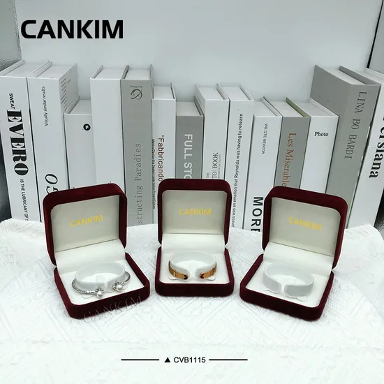 New Material Wholesale Custom Clamshell Jewelry Packaging Box Velvet Box Square Red Velvet Bangle Box 