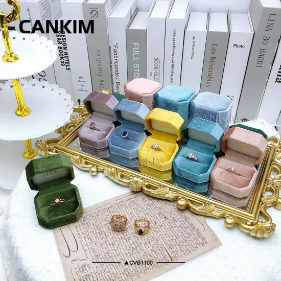 Cankim Plastic Case Jewelry Jewellery Double Velvet Ring Box Heart Velvet Ring Box Ring Box for Wedding Ceremony