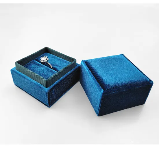 Double Rings Smooth Silk Velvet Dark Blue Custom Jewelry Box in Stock 