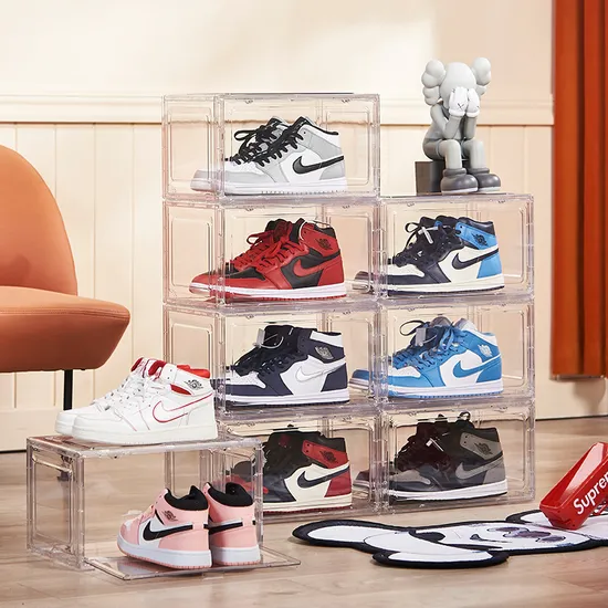 Rectangle Tidy Display Plastic Container Drawer Type Magnetic Clear Storage Shoe Box 
