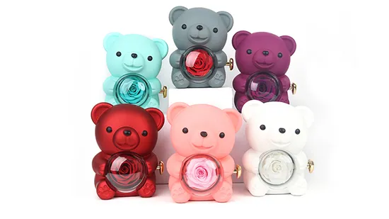 Hug Bear Rotating Eternal Flower Jewelry Box Rose Gift Box 