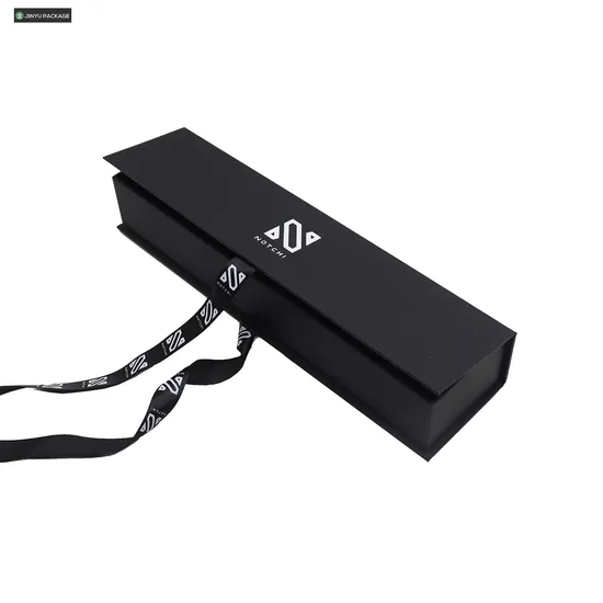 Black Paper Bracelet Bangle Jewelry Gift Packaging Box with Custom Logo Ribbon Closure 