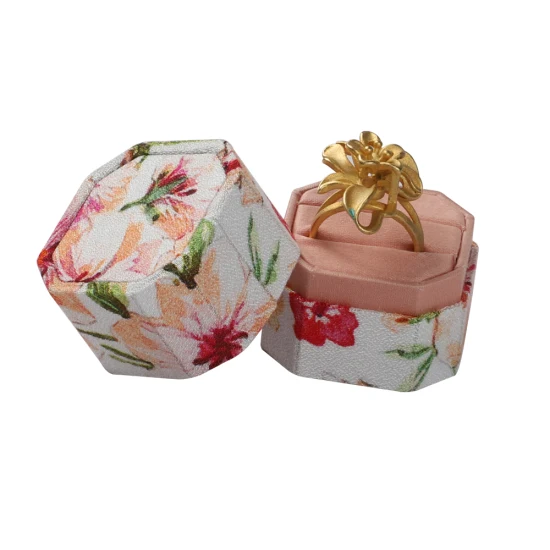 New Styles Custom Luxury Cardboard Gift Hexagon Velvet Wedding Ring Box