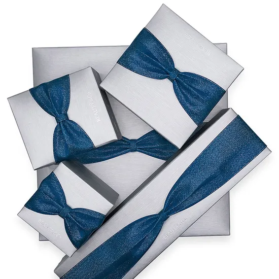 Wholesale Silver Leatherette Paper Jewelry Box for Earring /Bangle /Bracelet /Pendant /Ring /Jewelry Packaging Box with Bowknot 